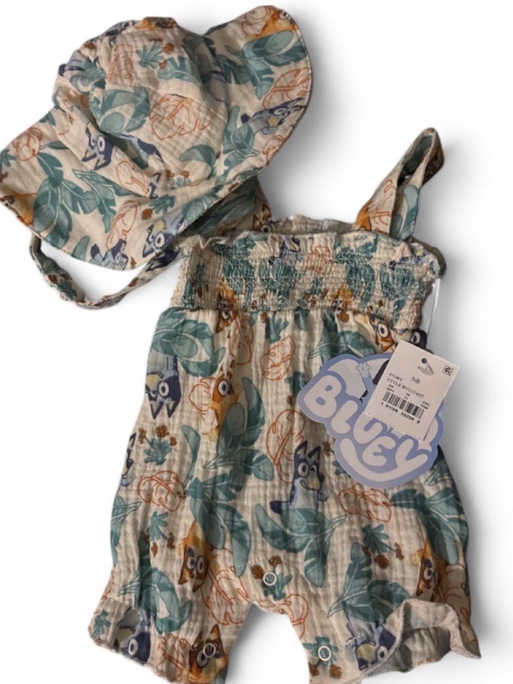 Bluey Floral Print Baby Sun Hat & Romper Set - Bluey